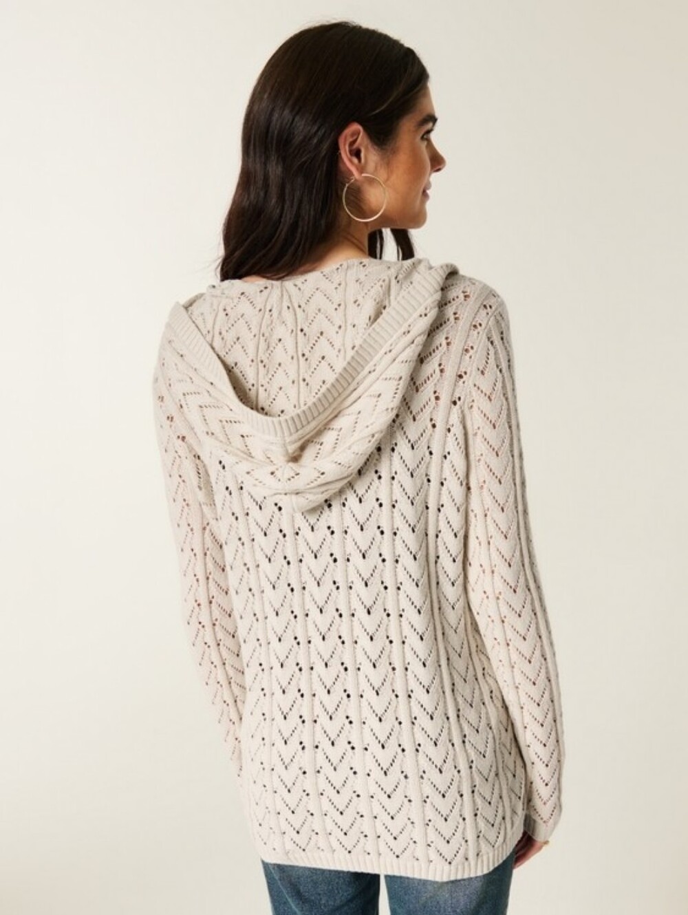 Hollister Hooded Open-Front Knit Cardigan - Cream NWOT Size L - Picture 2 of 4